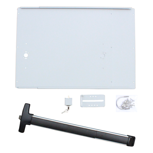 DAC 6045-S-48 24in H Adjustable Mounting Plate with Detex V40 Rim Exit and Lock Box, Silver