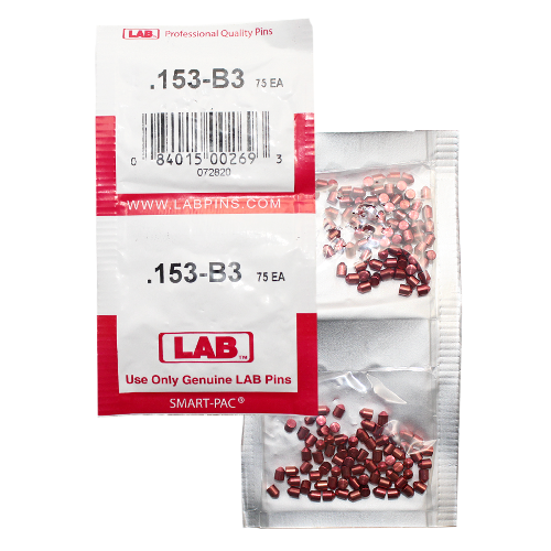 LAB 153B .153 Brass Bottom Pin, Color-Coded, .115 Dia, Crown .003, Smart Pack 150 Pins