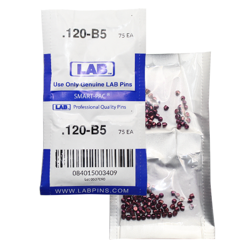 LAB 5120B-SP .120 Brass Bottom Pin, Color-Coded, .115 Dia, Crown .005, Smart Pack 150 Pins