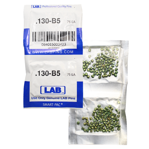 LAB 5130B-SP .130 Brass Bottom Pin, Color-Coded, .115 Dia, Crown .005, Smart Pack 150 Pins