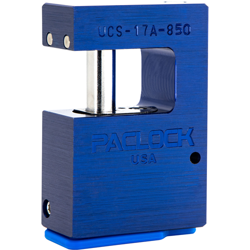 Pacific Lock AM3-17A-850-BLU-KZ 17A Hidden Shackle Chain Link Padlock, 3/8in Chain, Rekeyable, Aluminum Body