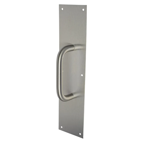 Rockwood 107X70C US32D Pull Plate 4in x 16in with 8in CTC Pull, 630/US32D Stainless Steel