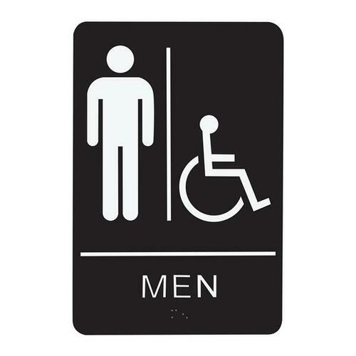 Jacknob 130741 Men's Handicap Restroom Sign - Braille - Black Acrylic