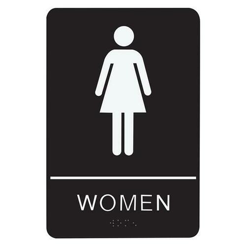 Jacknob 130742 Women’s Restroom Sign - Braille - Black Acrylic