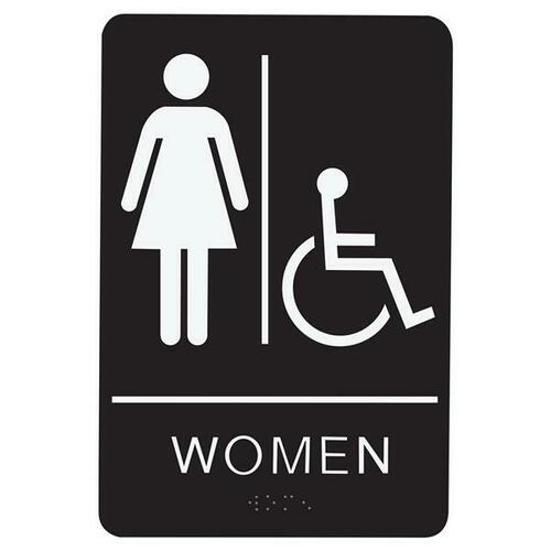 Jacknob 130743 Handicap Women's Restroom Sign - Braille - Black Acrylic