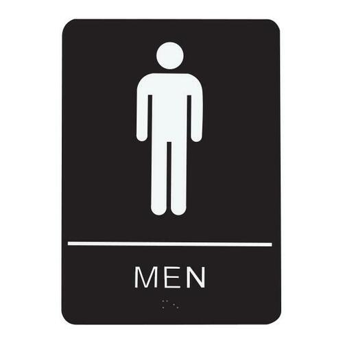 Jacknob 130740 Men's Restroom Sign - Braille - Black Acrylic