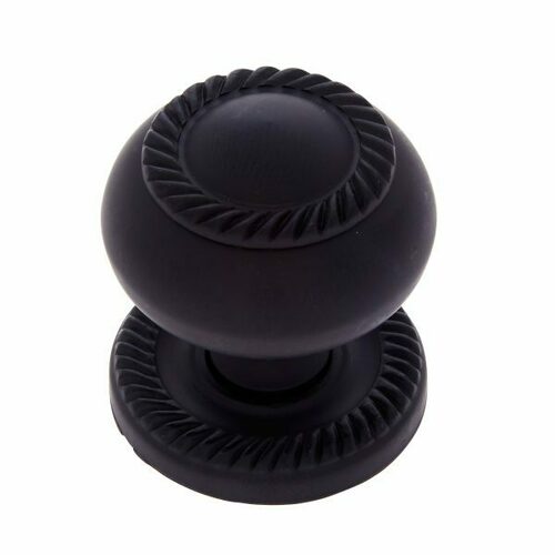 JVJ 34514 Classic Matte Black 1-1/4 Rope Knob with Back Plate, Solid Brass