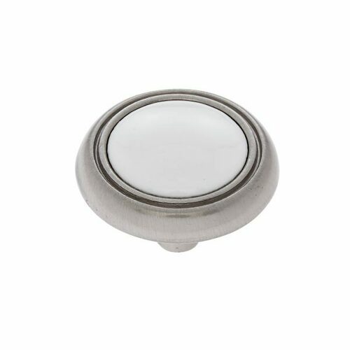 JVJ 44446 Vintage Satin Nickel 1-1/4 Knob with White Porcelain Insert