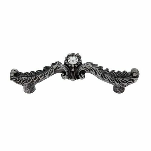 JVJ 56810 Pure Elegance Acanthus Leaf Pull, 96mm Crystal/Pewter, Flower Inset