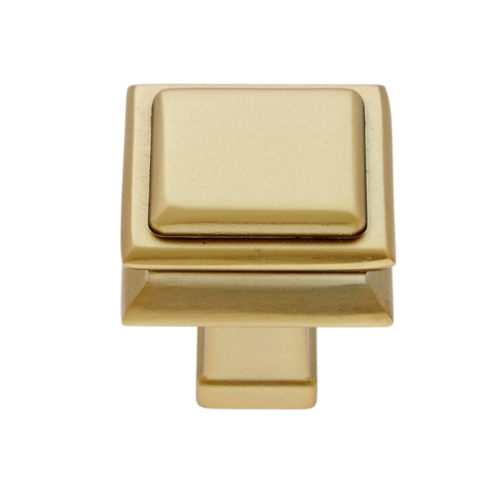 JVJ 59004 Monumental Satin Brass 37mm Transitional Square Knob, Zamac Composition