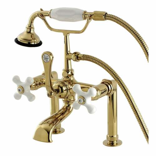 Kingston Brass AE111T2 Aqua Vintage Polished Brass Deck Mount Clawfoot Tub Faucet