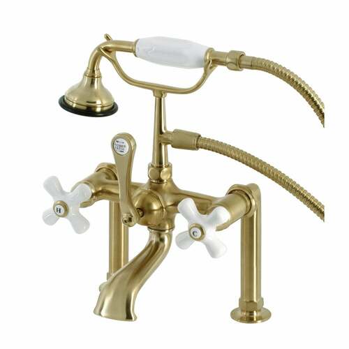 Kingston Brass AE111T7 Aqua Vintage Brushed Brass Deck Mount Clawfoot Tub Faucet