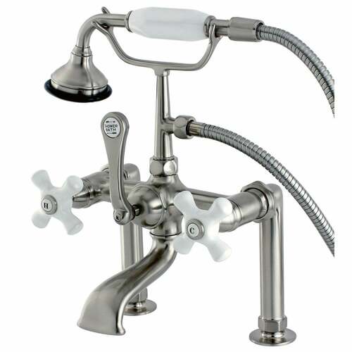 Kingston Brass AE111T8 Aqua Vintage Brushed Nickel Deck Mount Clawfoot Tub Faucet