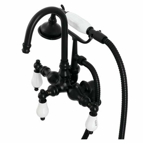 Kingston Brass AE17T0 Aqua Vintage Matte Black Clawfoot Tub Faucet with Hand Shower