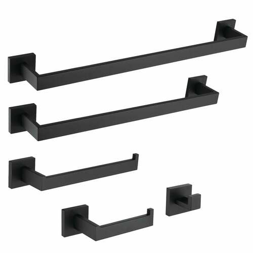 Kingston Brass BAHK6012478MB Markus 5-Piece Matte Black Towel Bar Set, 18