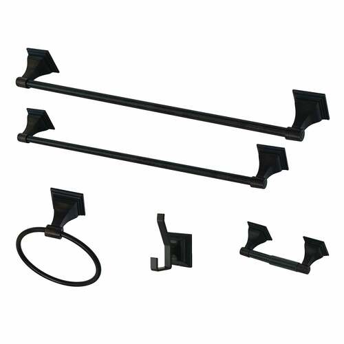 Kingston Brass BAHK61212478K Monarch 5-Piece Matte Black Towel Bar Set, 18