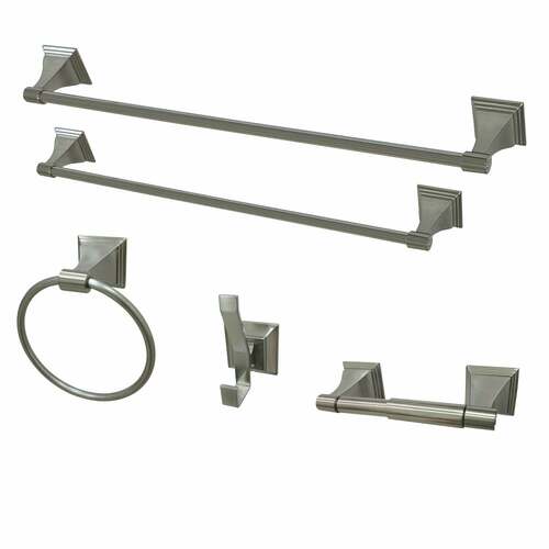 Kingston Brass BAHK61212478SN Monarch 5-Piece Brushed Nickel Towel Bar Set, 18