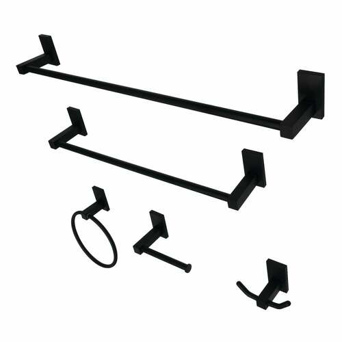 Kingston Brass BAHK8212478MB Continental 5-Piece Matte Black Towel Bar Set, 18