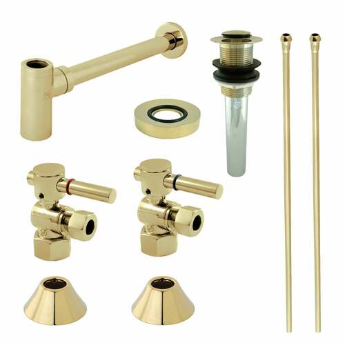 Kingston Brass CC43102DLVKB30 Trimscape Modern Sink Trim Kit with Bottle Trap Drain, Polished Brass