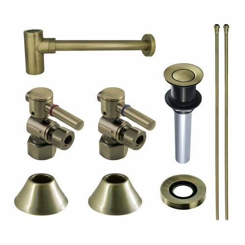 Kingston Brass CC43103DLVKB30 Trimscape Modern Sink Trim Kit with Bottle Trap Drain, Antique Brass