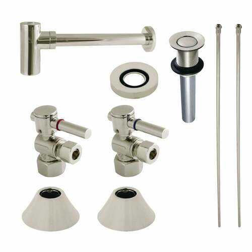 Kingston Brass CC43106DLVKB30 Trimscape Modern Sink Trim Kit with Bottle Trap Drain, Polished Nickel
