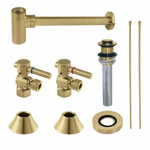 Kingston Brass CC43107DLVKB30 Trimscape Modern Sink Trim Kit with Bottle Trap Drain, Brushed Brass