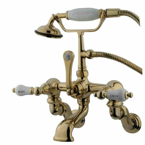 Kingston Brass CC461T2 Vintage Wall-Mount Clawfoot Tub Faucet with Hand Shower, Polished Brass