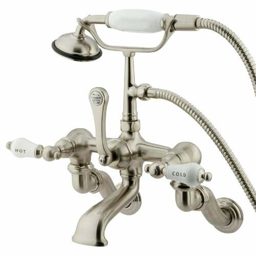 Kingston Brass CC461T8 Vintage Wall-Mount Clawfoot Tub Faucet with Hand Shower, Brushed Nickel