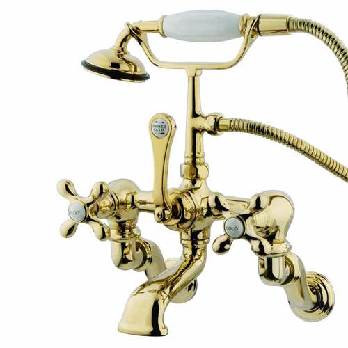 Kingston Brass CC463T2 Vintage Wall-Mount Clawfoot Tub Faucet with Hand Shower, Polished Brass