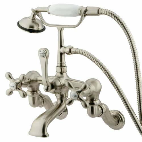 Kingston Brass CC463T8 Vintage Wall-Mount Clawfoot Tub Faucet with Hand Shower, Brushed Nickel