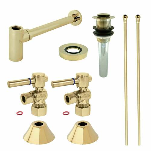 Kingston Brass CC53302DLVKB30 Trimscape Modern Sink Trim Kit with Bottle Trap Drain, Polished Brass