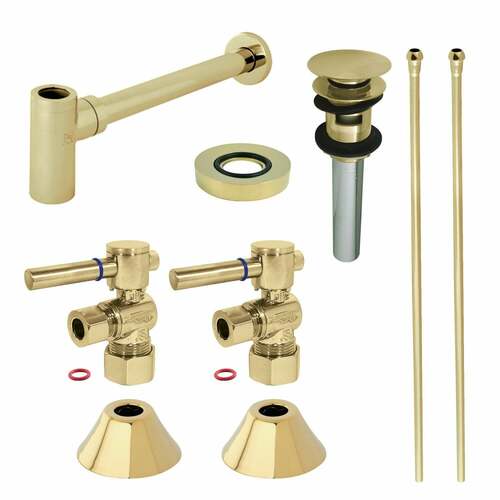 Kingston Brass CC53302DLVOKB30 Trimscape Modern Sink Trim Kit with Bottle Trap Overflow, Polished Brass