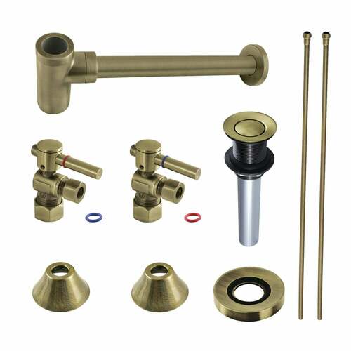 Kingston Brass CC53303DLVKB30 Trimscape Modern Sink Trim Kit with Bottle Trap Drain, Antique Brass