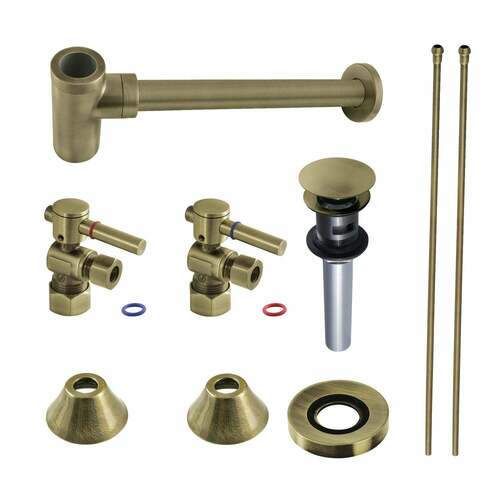 Kingston Brass CC53303DLVOKB30 Trimscape Modern Sink Trim Kit with Bottle Trap Overflow, Antique Brass