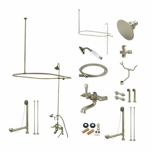 Kingston Brass CCK1178DAL Vintage Wall Mount Clawfoot Tub Faucet Set with Shower, Brushed Nickel