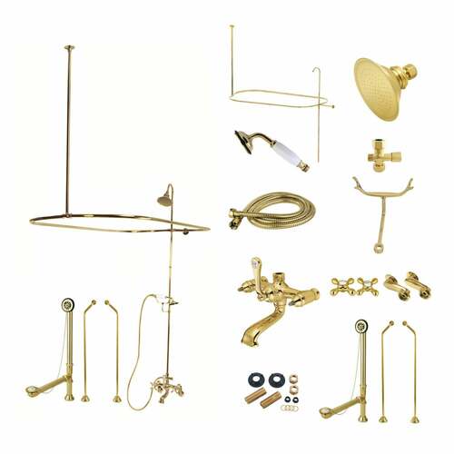 Kingston Brass CCK1182AX Vintage Wall Mount Clawfoot Tub Faucet Package with Shower, Polished Brass