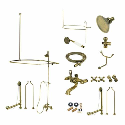 Kingston Brass CCK1183AX Vintage Wall Mount Clawfoot Tub Faucet with Shower, Antique Brass
