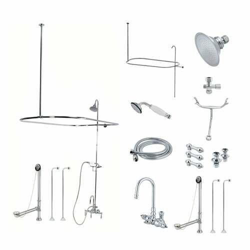 Kingston Brass CCK2141AL Vintage Wall-Mount High-Arc Gooseneck Tub Faucet with Hand Shower, Chrome