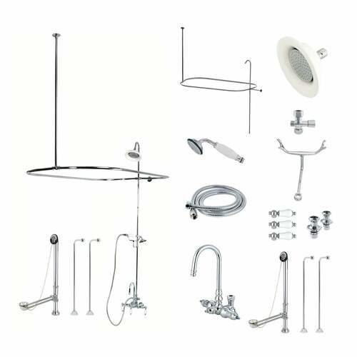 Kingston Brass CCK2141PL Vintage High-Arc Gooseneck Tub Faucet with Hand Shower, Polished Chrome
