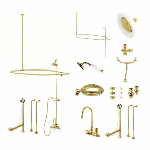 Kingston Brass CCK2142PL Vintage Wall Mount High-Arc Gooseneck Tub Faucet with Hand Shower, Brass