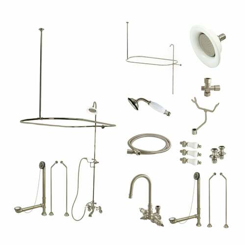 Kingston Brass CCK2188PL Vintage Tub Wall Mount High-Arc Gooseneck Faucet with Hand Shower, Nickel