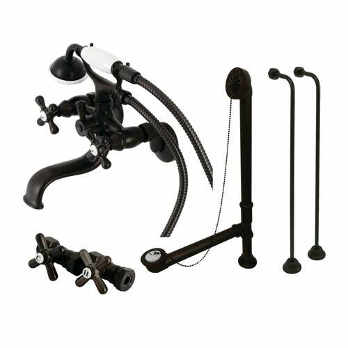 Kingston Brass CCK225ORB Vintage Wall-Mount Clawfoot Tub Faucet Set with Hand Shower, Oil Rubbed Bronze