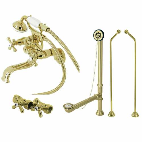 Kingston Brass CCK225PBD Vintage Wall Mount Clawfoot Tub Faucet Set with Supply Line Hand Shower