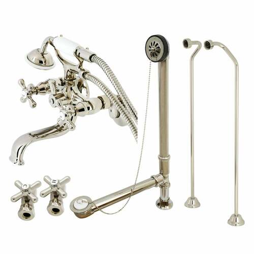 Kingston Brass CCK225PND Vintage Wall Mount Clawfoot Tub Faucet Set with Hand Shower Drain, Nickel