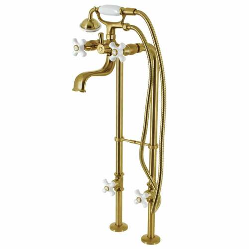 Kingston Brass CCK226PXK7 Kingston Clawfoot Tub Faucet Package with Supply Line, Brushed Brass