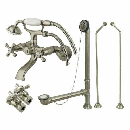 Kingston Brass CCK265SND Vintage Wall Mount Clawfoot Tub Faucet Set with Supply Line Hand Shower