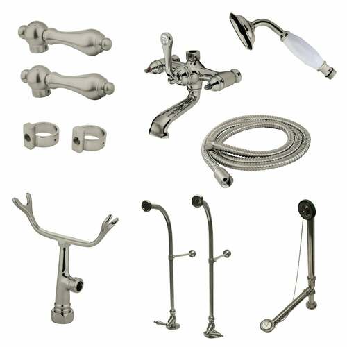 Kingston Brass CCK5178AL Vintage Clawfoot Tub Faucet Set with Supply Line, Hand Shower, Brushed Nickel