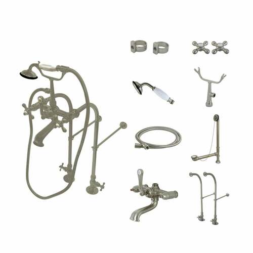 Kingston Brass CCK5178AX Vintage Clawfoot Tub Faucet Package with Supply Line Hand Shower, Brushed Nickel