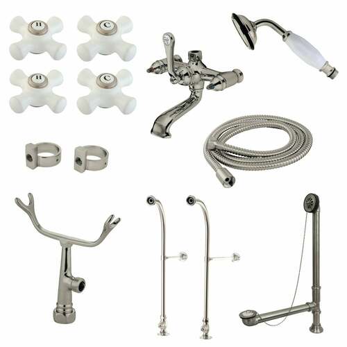 Kingston Brass CCK5178PX Vintage Clawfoot Tub Faucet Set with Supply Line Hand Shower, Brushed Nickel