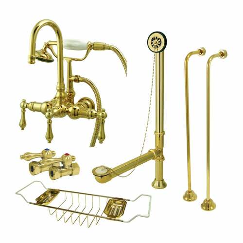 Kingston Brass CCK7T2SS-TC Vintage Wall Mount Clawfoot Tub Faucet Set with Supply Line Hand Shower